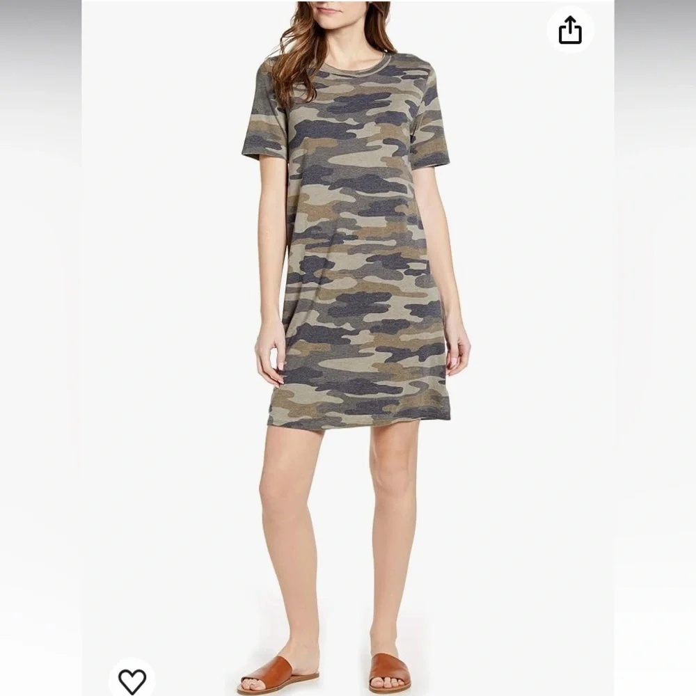 Lucky Brand Women's Short Sleeve Crew Neck Camo Summer Tee Shirt Dress - Picture 2 of 14